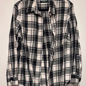 Lauren Ralph Lauren Black and White Plaid Flannel Shirt